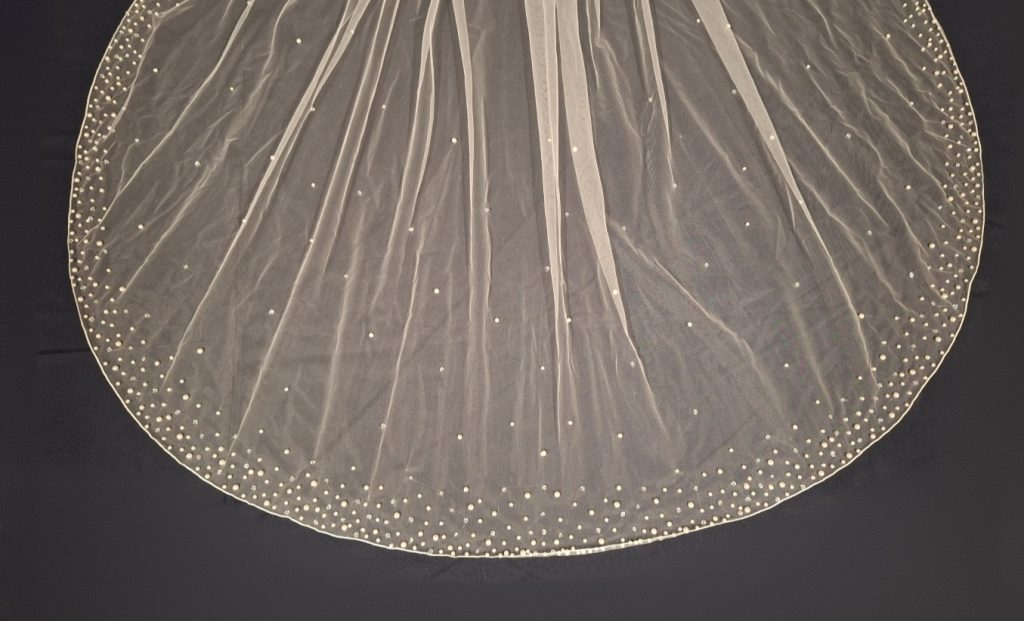 Cluster Pearl and Bead Trim Wedding Veil