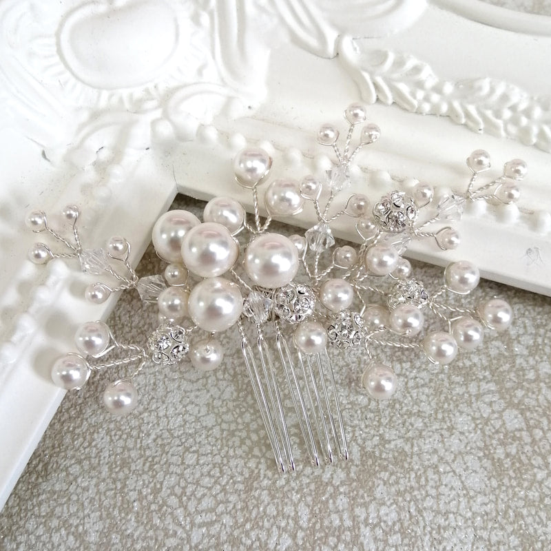 Arianna Mira Hair Comb - Silver & Ivory - ex display