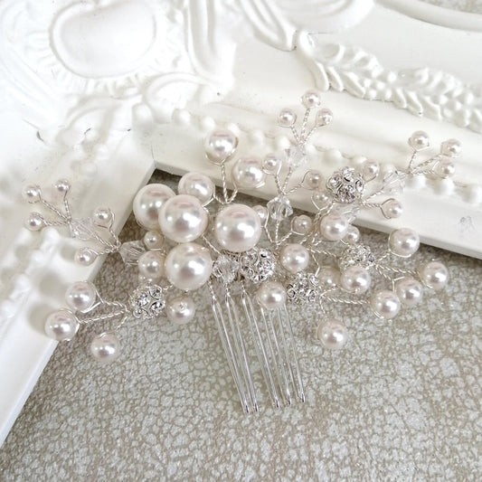 Arianna Mira Hair Comb - Silver & Ivory - ex display