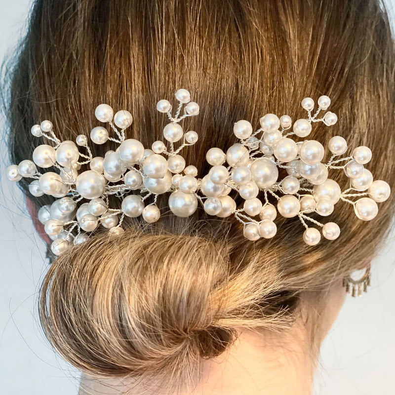 Arianna Everlasting Veil Comb - Silver & Ivory - ex display