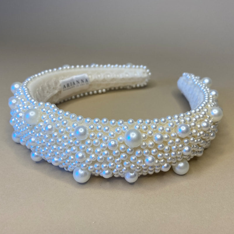 Arianna Narrow Pearl Padded Headband - Ivory