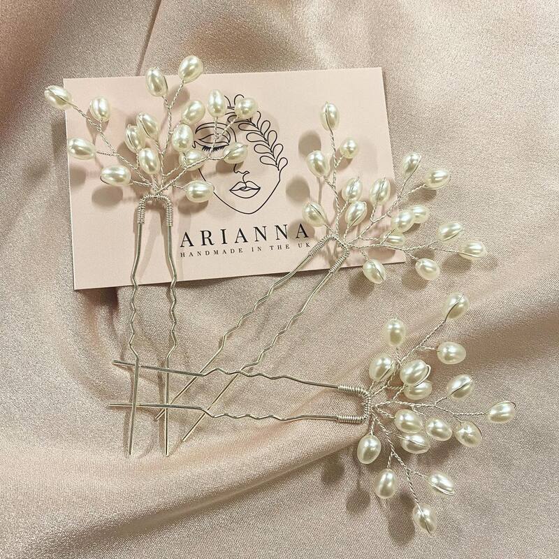 Arianna Rice Pearl Hair Pins - Set of 3