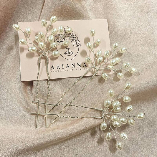 Arianna Rice Pearl Hair Pins - Set of 3 - ex display