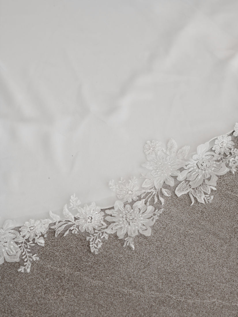 Linzi Jay floral trim chapel wedding veil - ex display