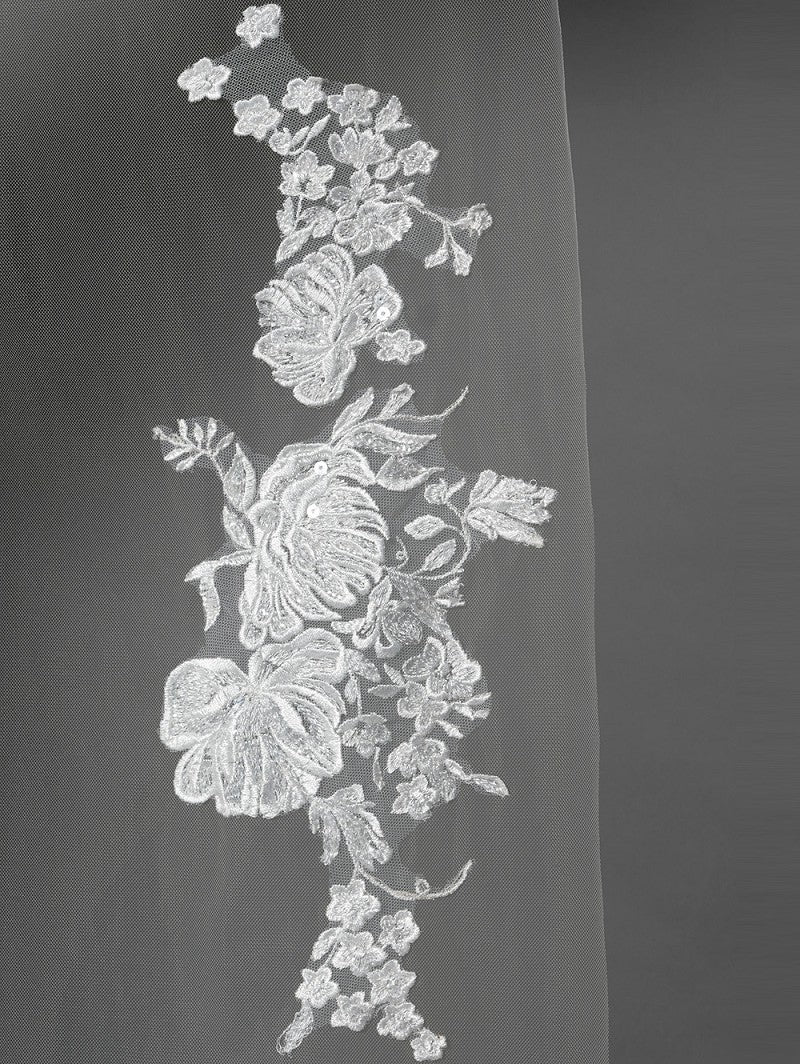 Floral and Sequin Ivory Wedding Veil