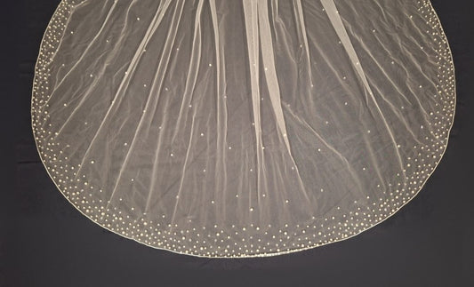 Cluster Pearl and Bead Trim Wedding Veil