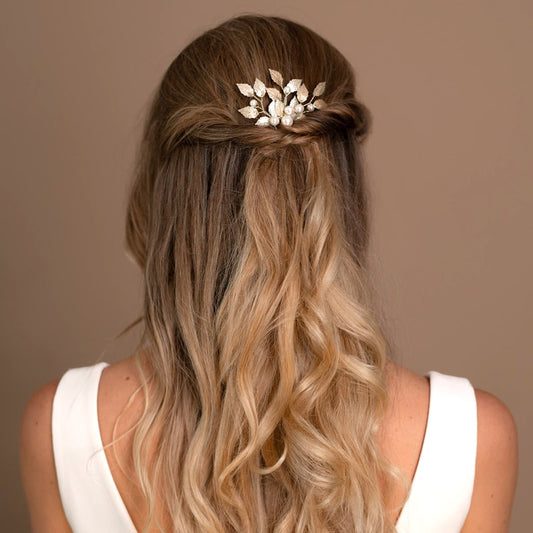 Arianna Aurelia Pearl and Leaf Mini Comb - Gold & Ivory - ex display