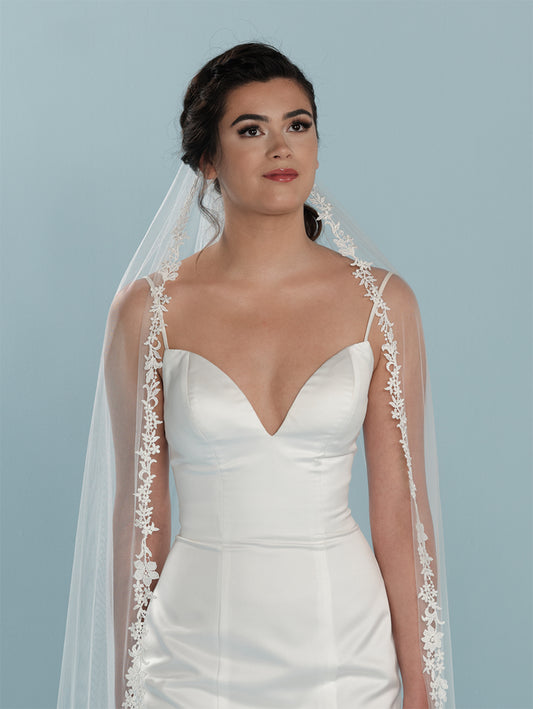 Bailey floral lace trim cathedral length veil