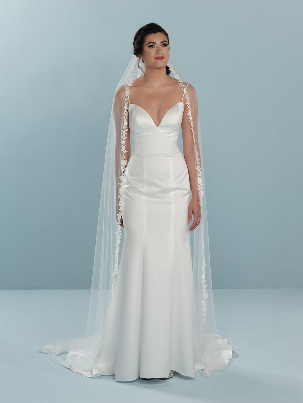 Bailey floral lace trim cathedral length veil