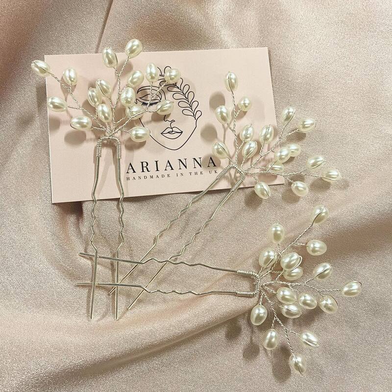 Arianna Rice Pearl Hair Pins - Set of 3 - ex display