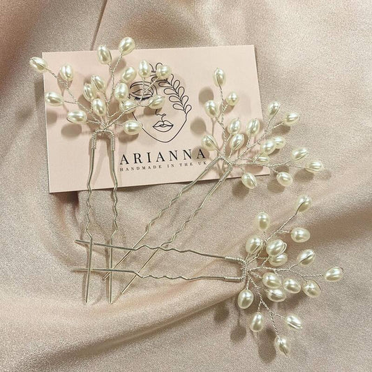 Arianna Rice Pearl Hair Pins - Set of 3