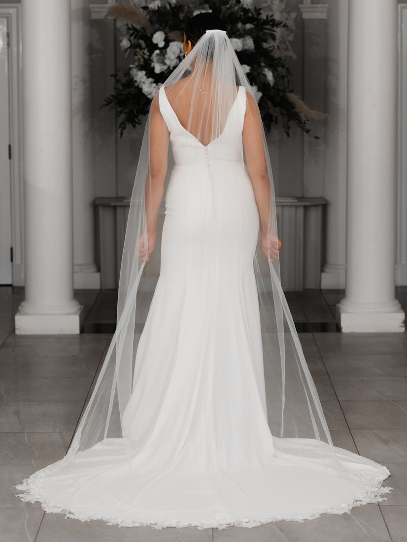 Linzi Jay floral trim chapel wedding veil
