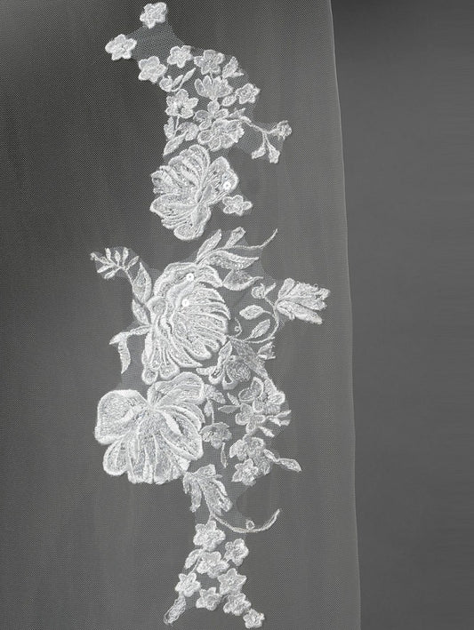 Floral and Sequin Ivory Wedding Veil