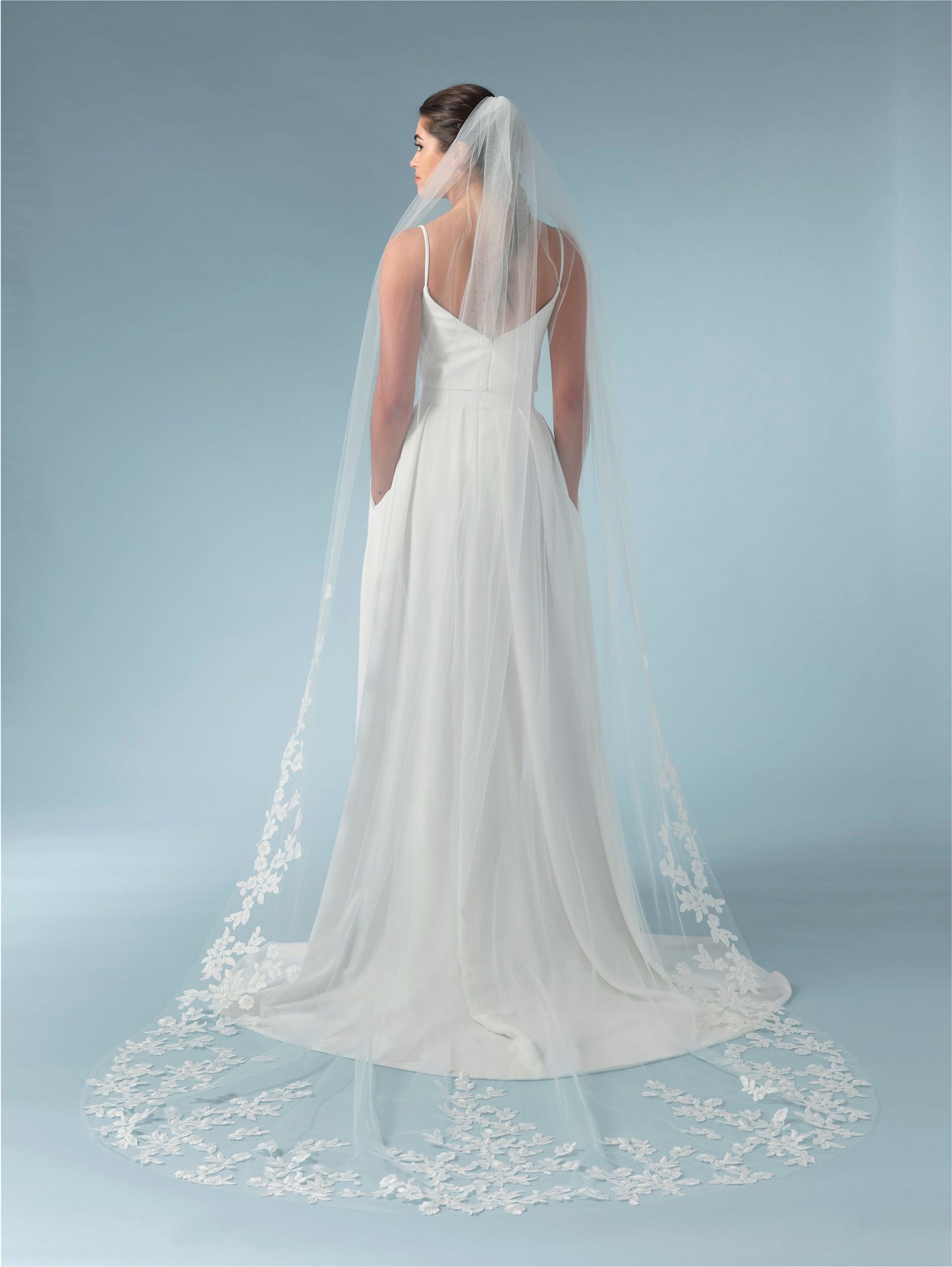 Poirier Lace Floral Sequin Cathedral Wedding Veil - S475