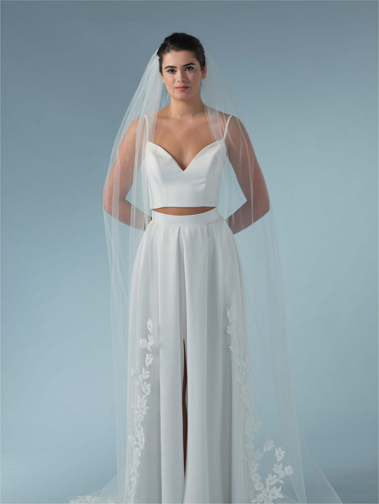 Poirier Lace Floral Sequin Cathedral Wedding Veil - S475