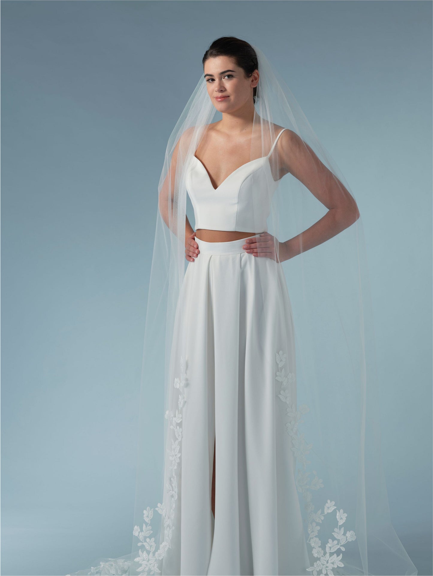 Poirier Lace Floral Sequin Cathedral Wedding Veil - S475