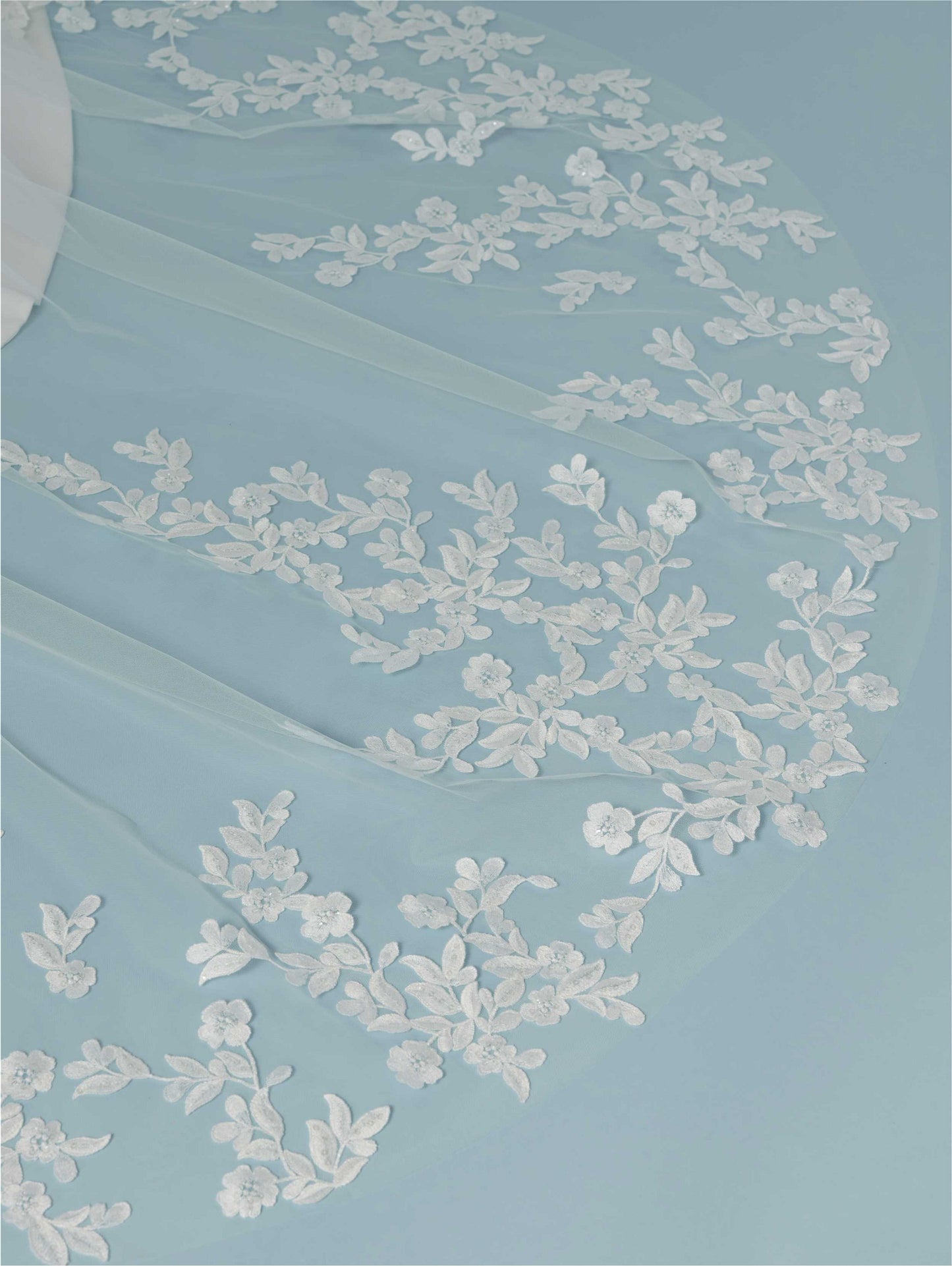 Poirier Lace Floral Sequin Cathedral Wedding Veil - S475